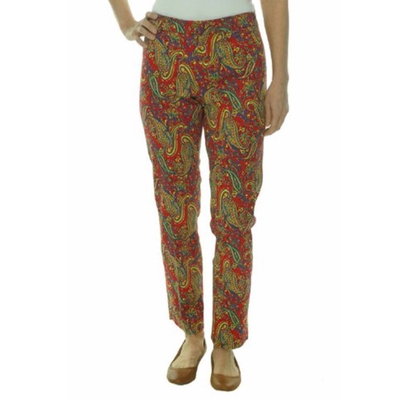 Lauren Ralph Lauren Red/Multicolored Paisley Floral Print Cotton Trousers NWT 8 - Picture 2 of 16